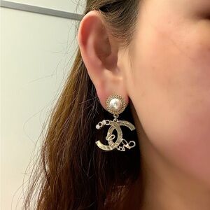 CHANEL Gold Earrings with Pearl Accent